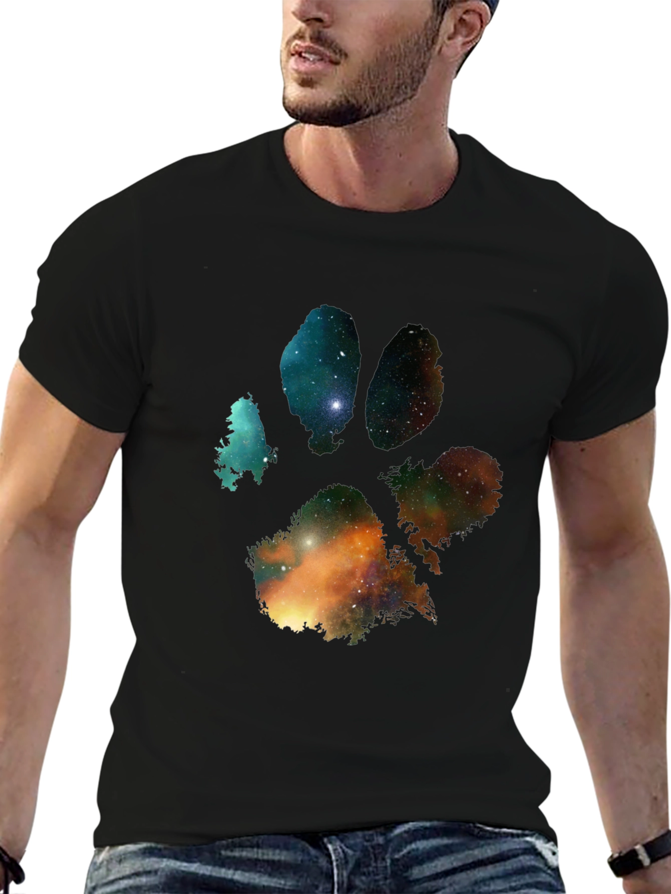 Galaxy Paw Print Graphic Tee - Mens Black T-Shirt
