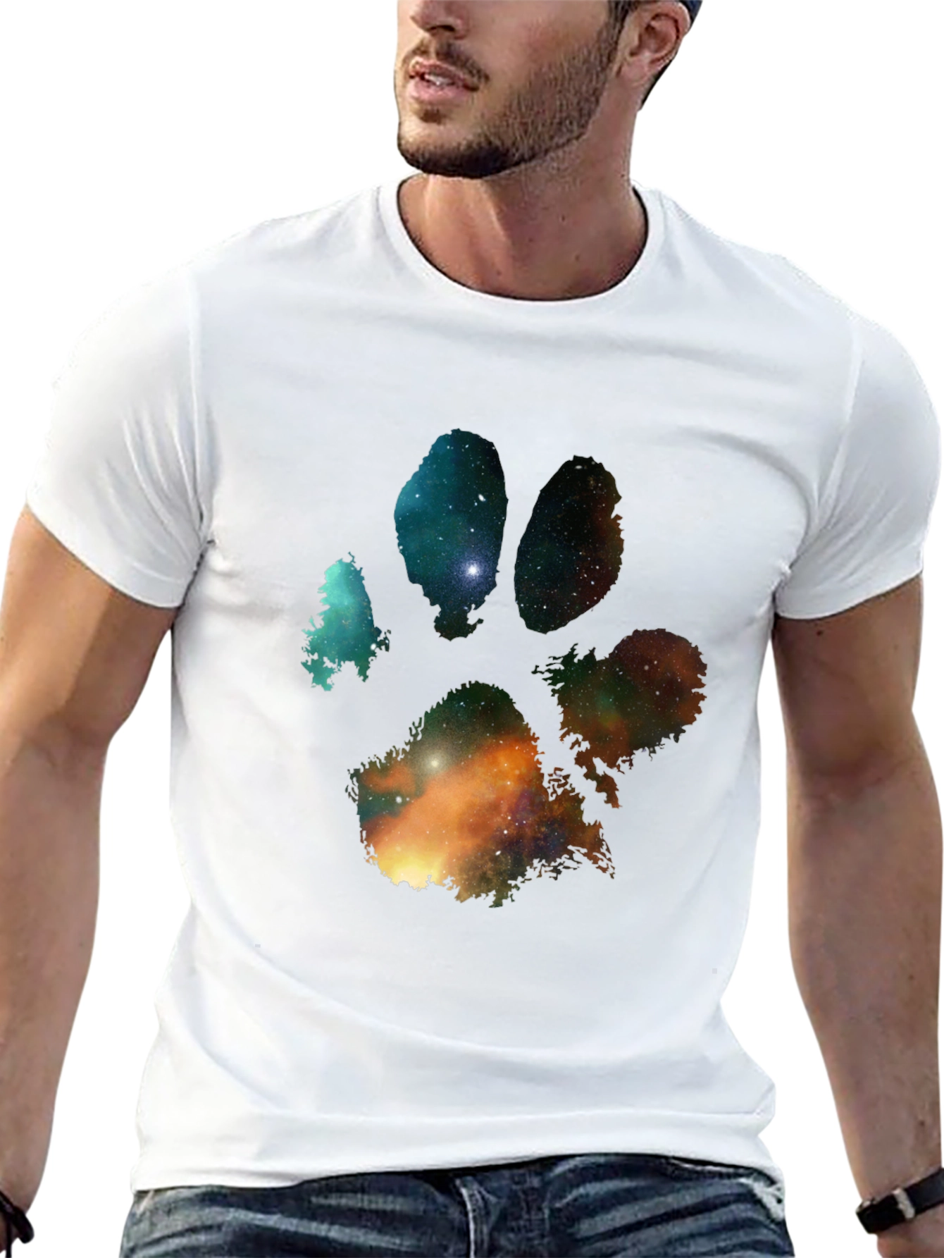 Galaxy Paw Print Graphic Tee - Mens Black T-Shirt
