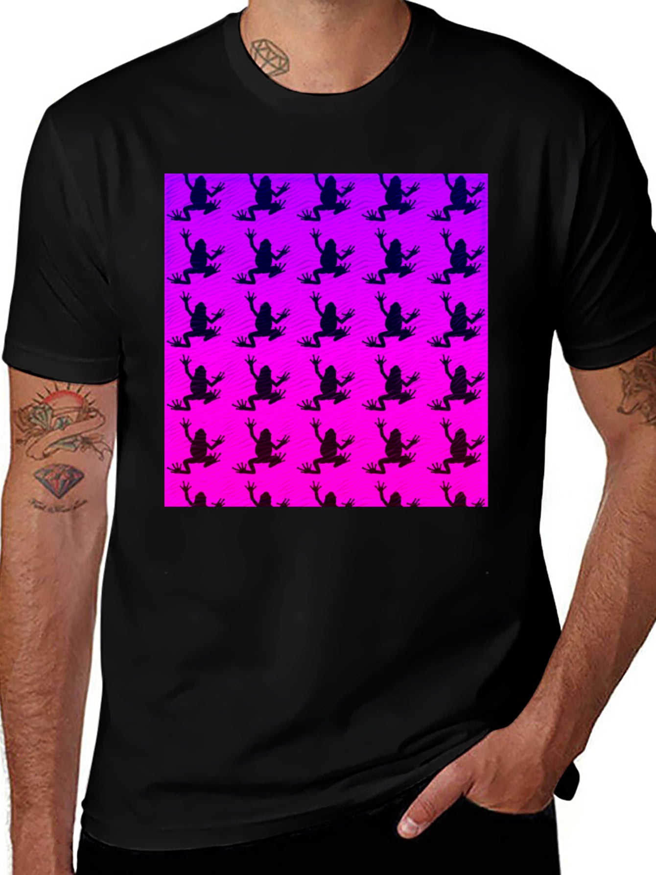 Frog Pattern Graphic Tee - Trendy Design