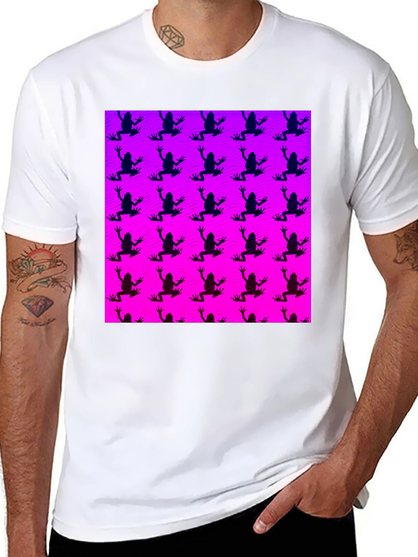 Frog Pattern Graphic Tee - Trendy Design