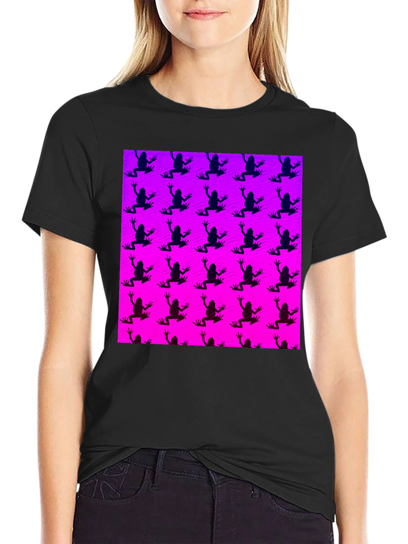 Frog Pattern Graphic Tee - Trendy Design