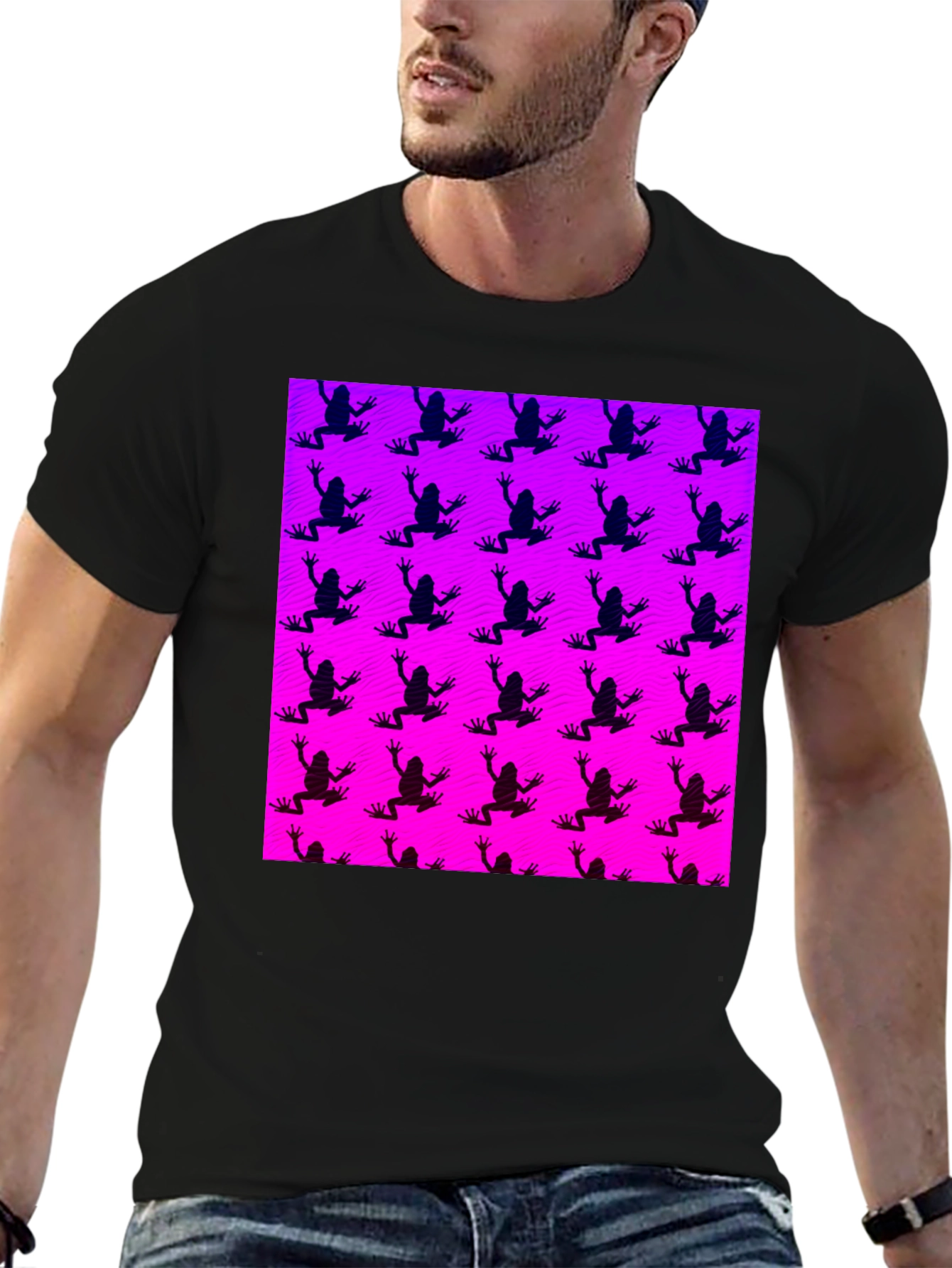 Frog Pattern Graphic Tee - Trendy Design