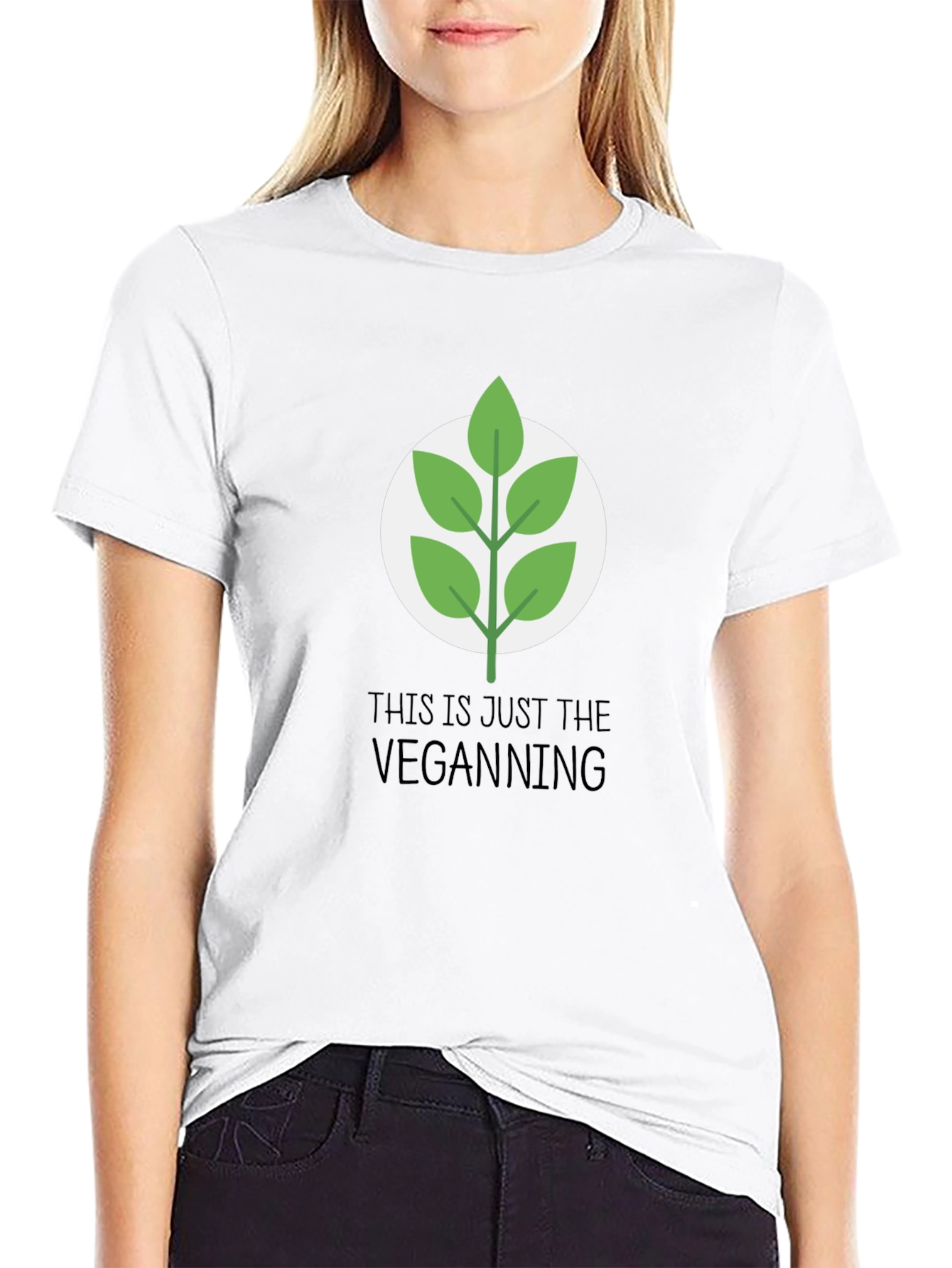 Vegan Leaf Graphic Tee - Casual Black T-Shirt