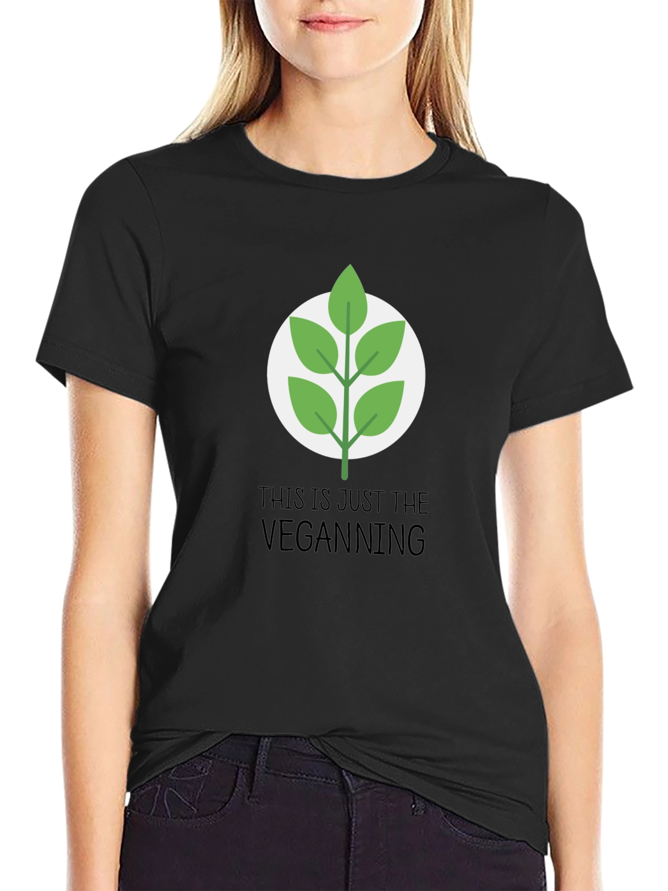 Vegan Leaf Graphic Tee - Casual Black T-Shirt