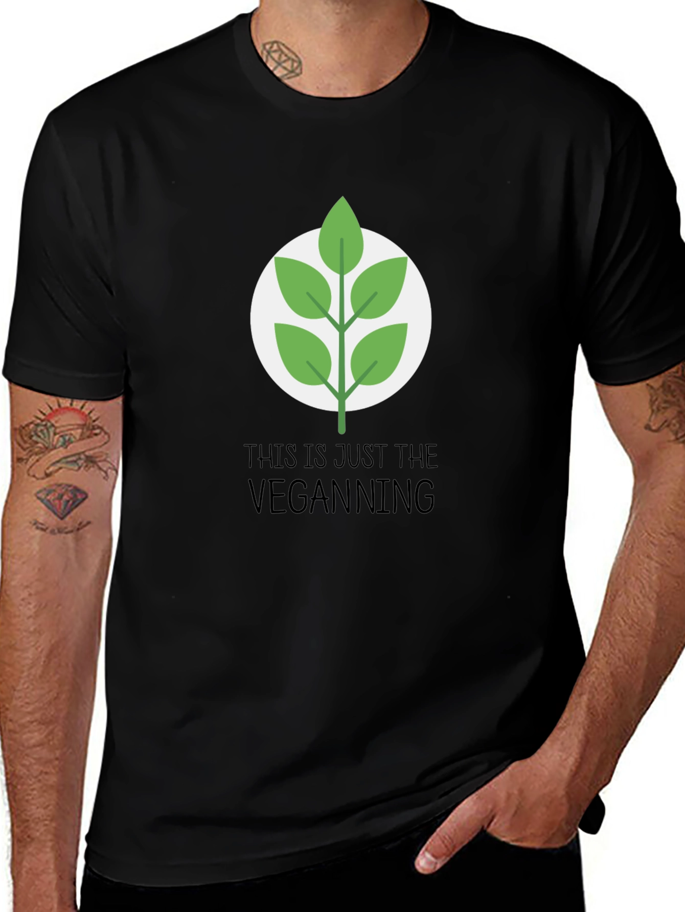 Vegan Leaf Graphic Tee - Casual Black T-Shirt