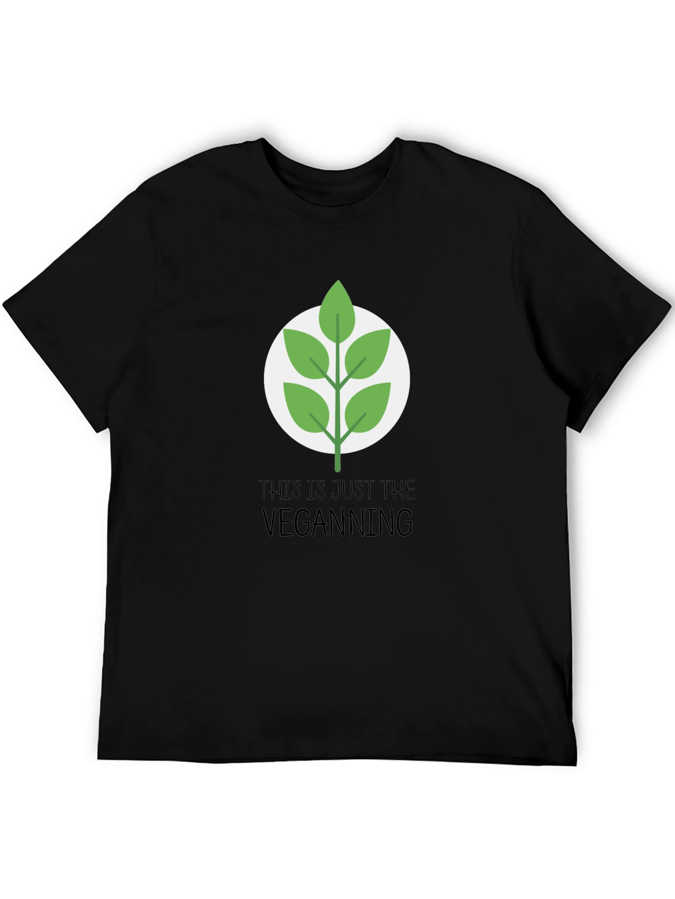 Vegan Leaf Graphic Tee - Casual Black T-Shirt