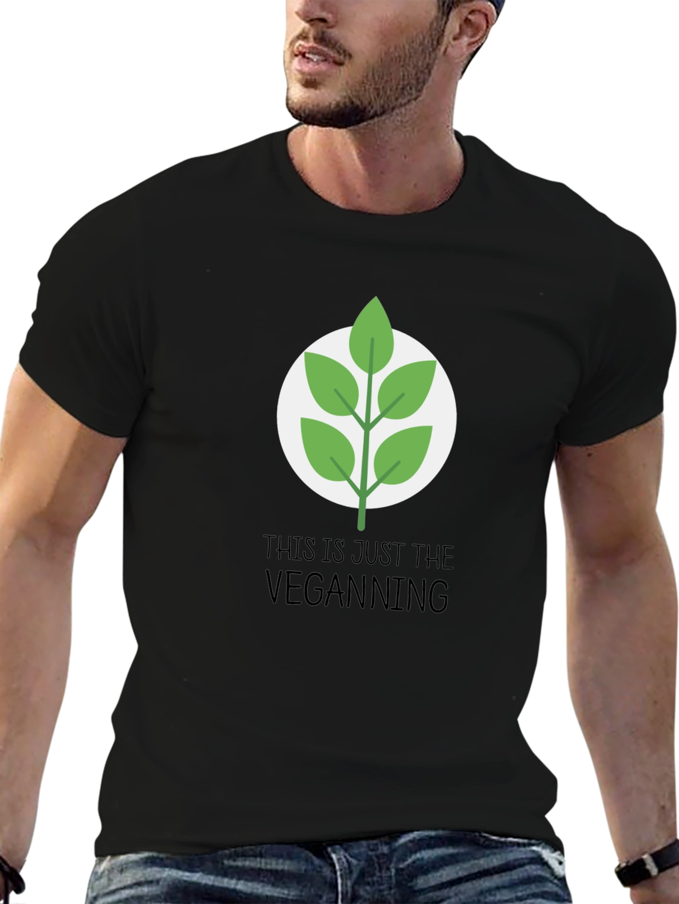 Vegan Leaf Graphic Tee - Casual Black T-Shirt