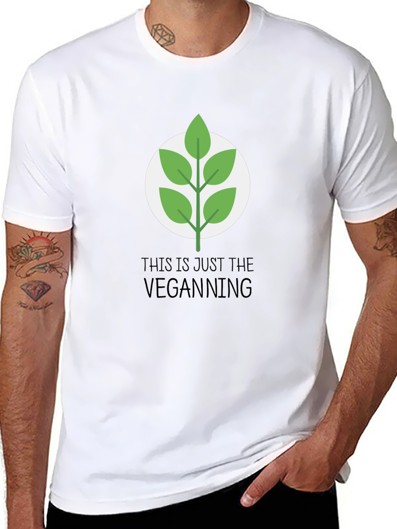 Vegan Leaf Graphic Tee - Casual Black T-Shirt