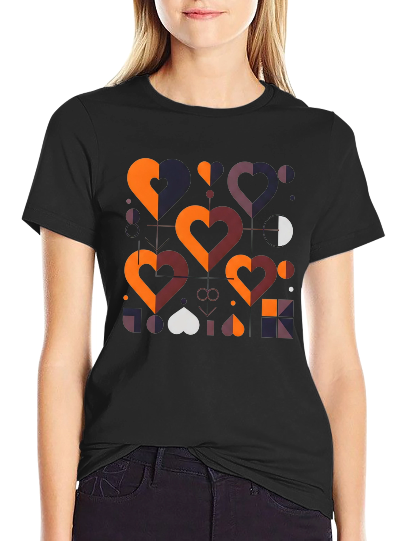 Geometric Hearts Graphic Tee - Modern Style