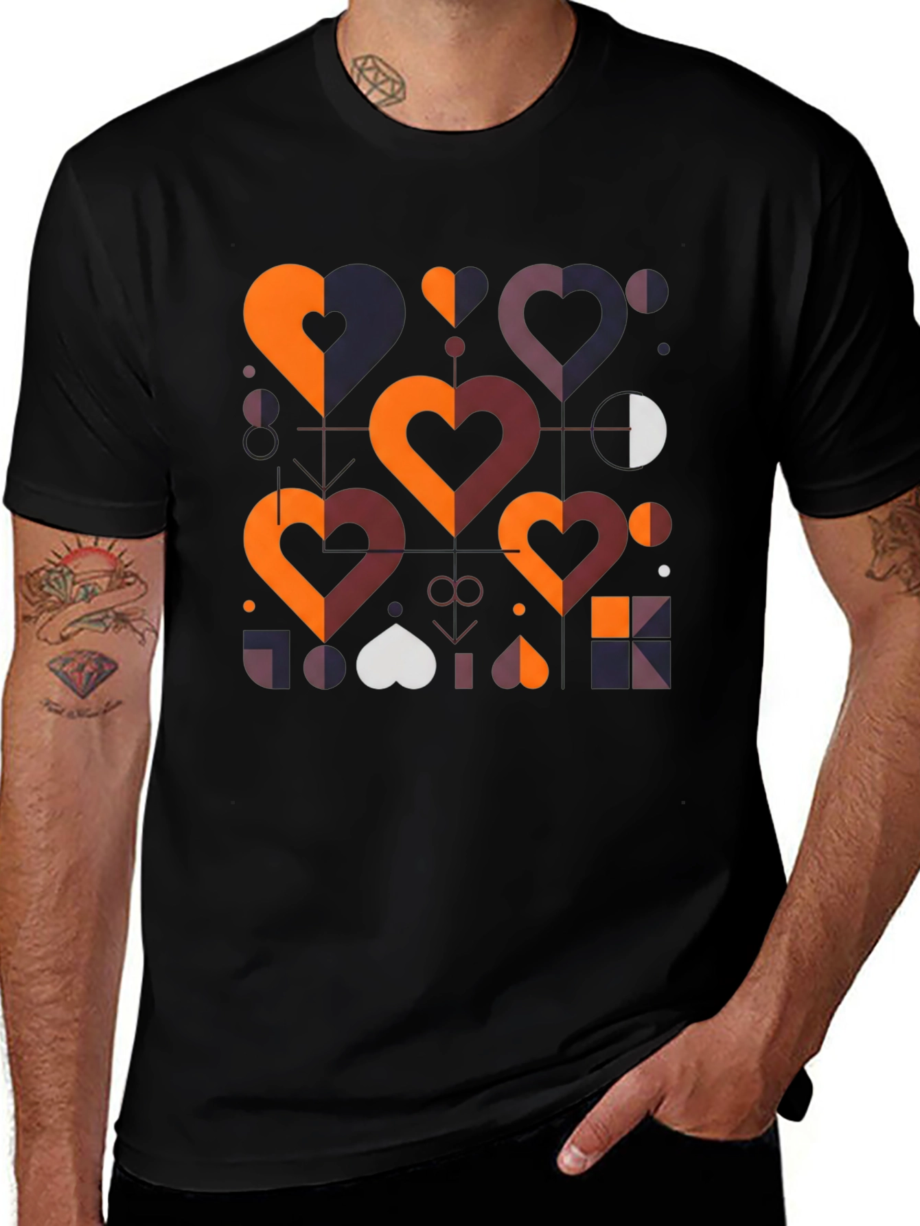 Geometric Hearts Graphic Tee - Modern Style
