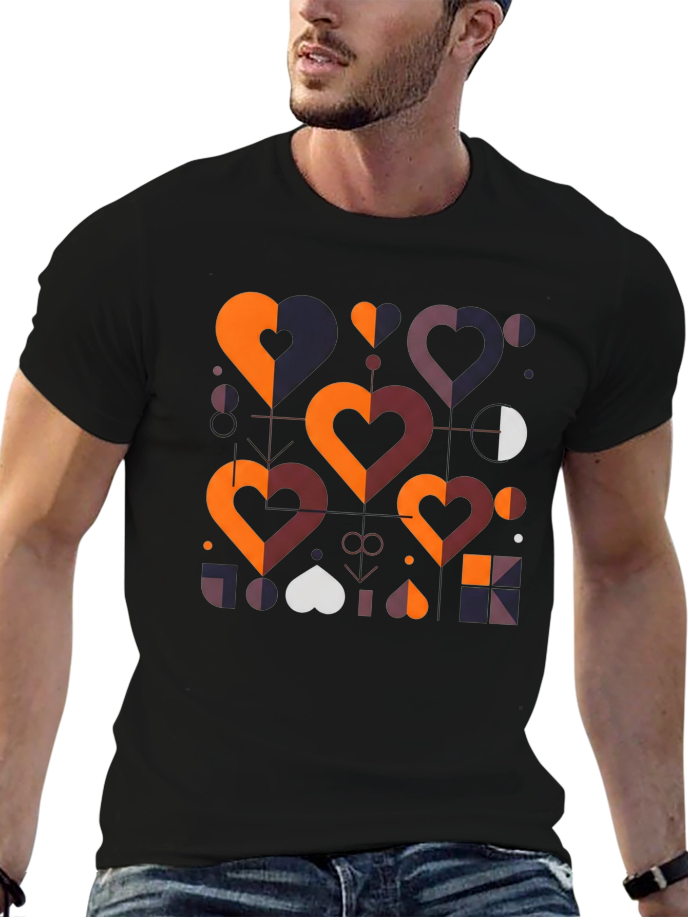 Geometric Hearts Graphic Tee - Modern Style