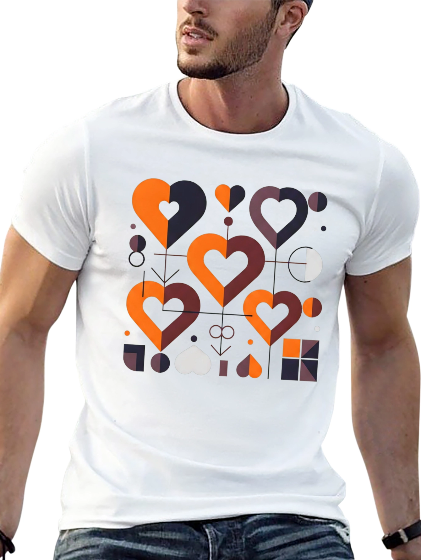 Geometric Hearts Graphic Tee - Modern Style