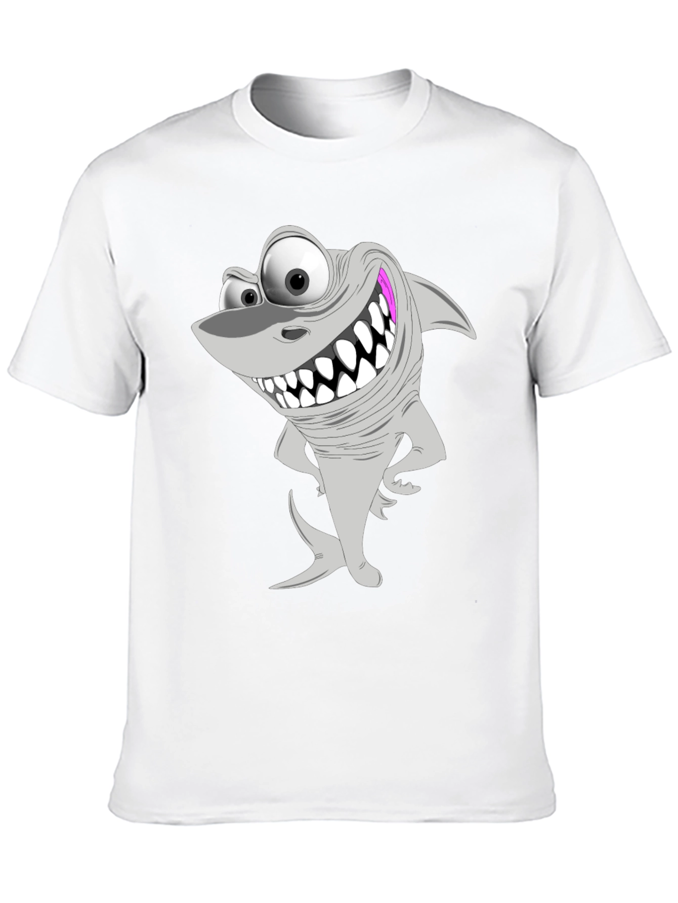 Cartoon Shark Graphic Tee - Black Cotton T-Shirt