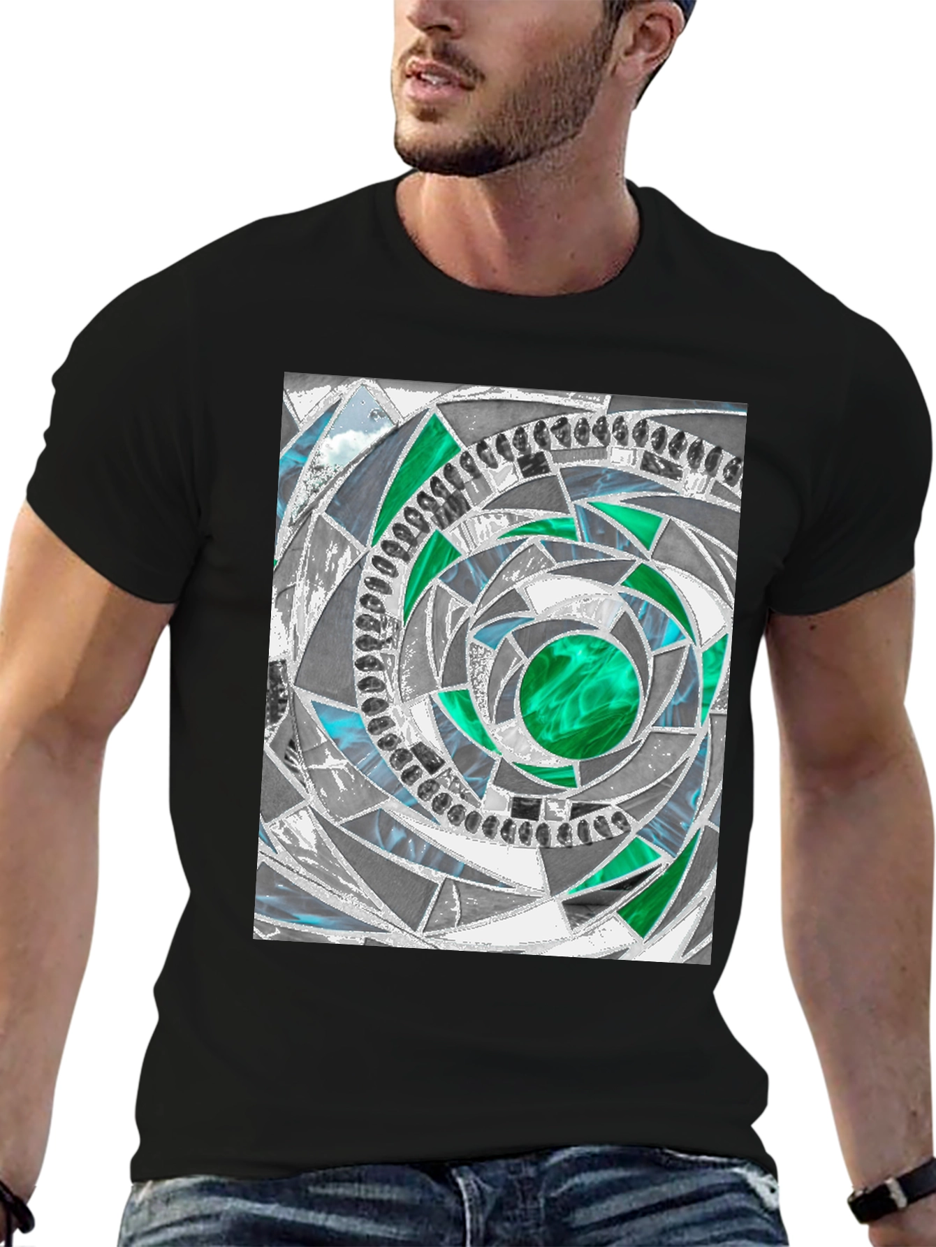 Geometric Vortex Graphic Tee - Abstract Design