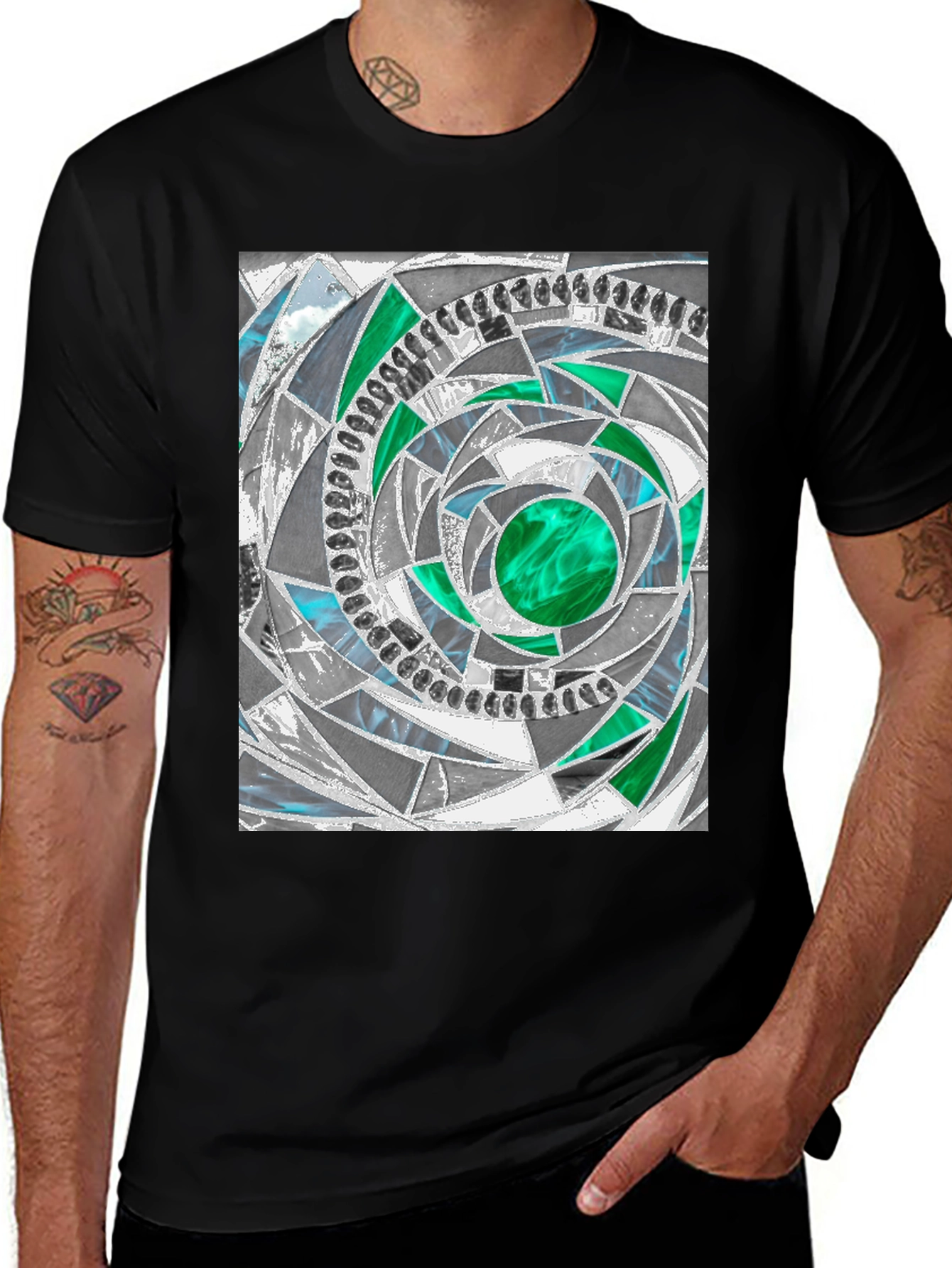 Geometric Vortex Graphic Tee - Abstract Design