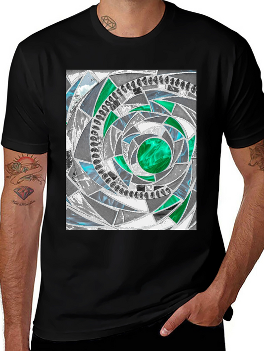Geometric Vortex Graphic Tee - Abstract Design
