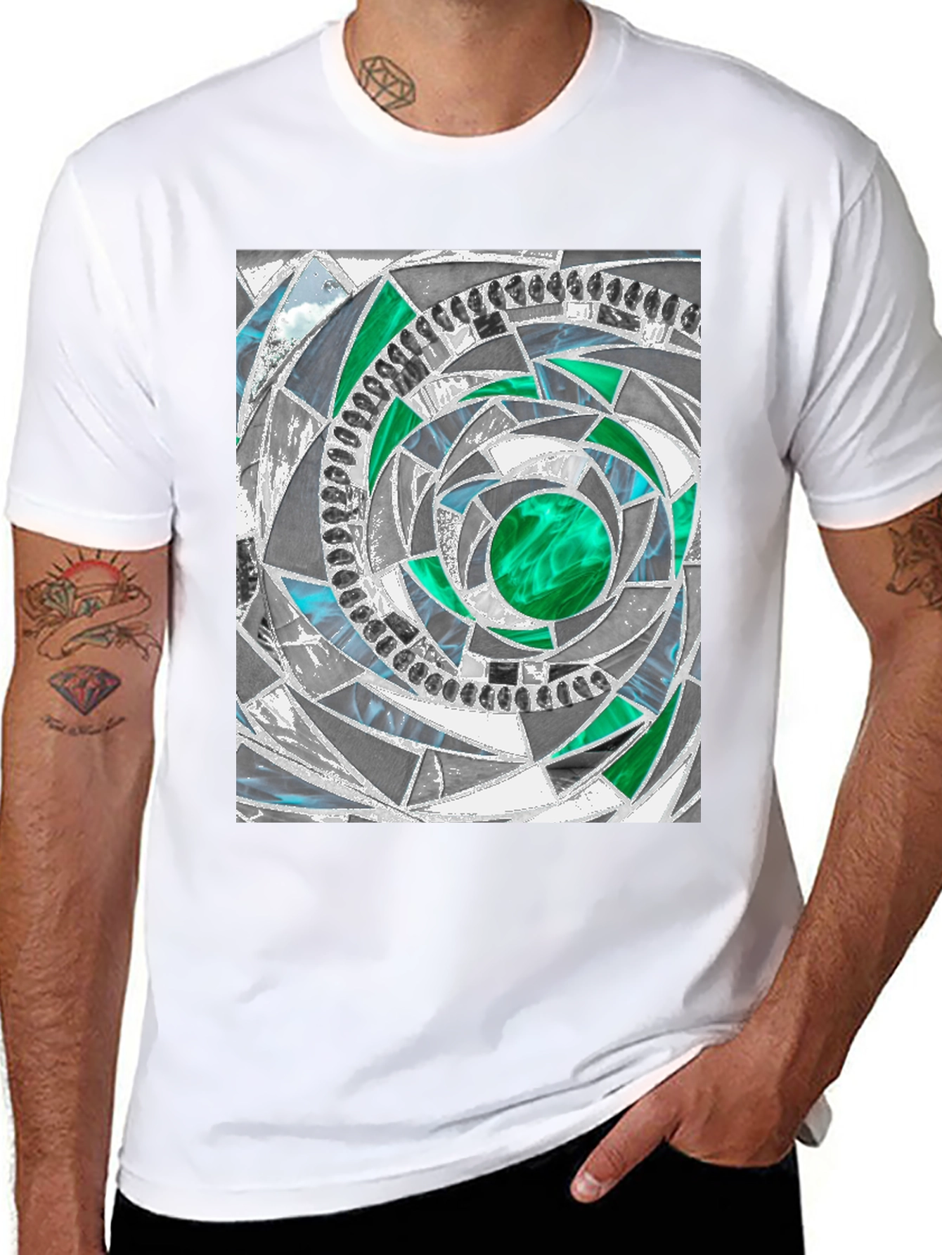 Geometric Vortex Graphic Tee - Abstract Design