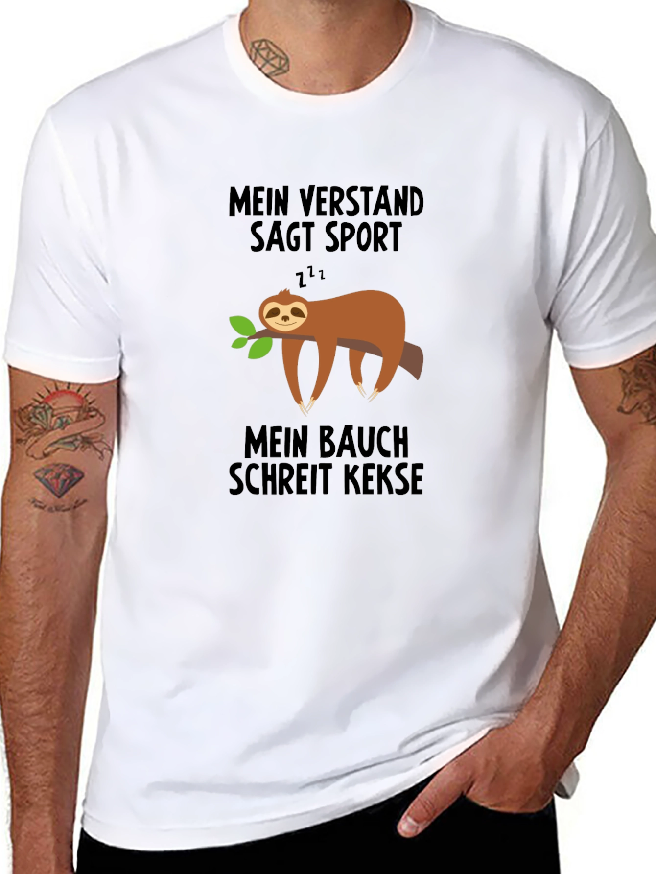 Funny German Sloth T-Shirt - Sport vs. Cookies
