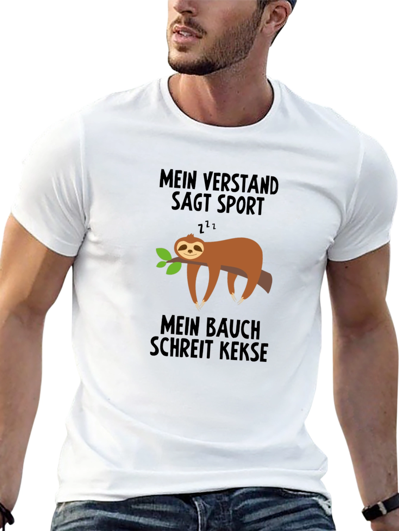 Funny German Sloth T-Shirt - Sport vs. Cookies
