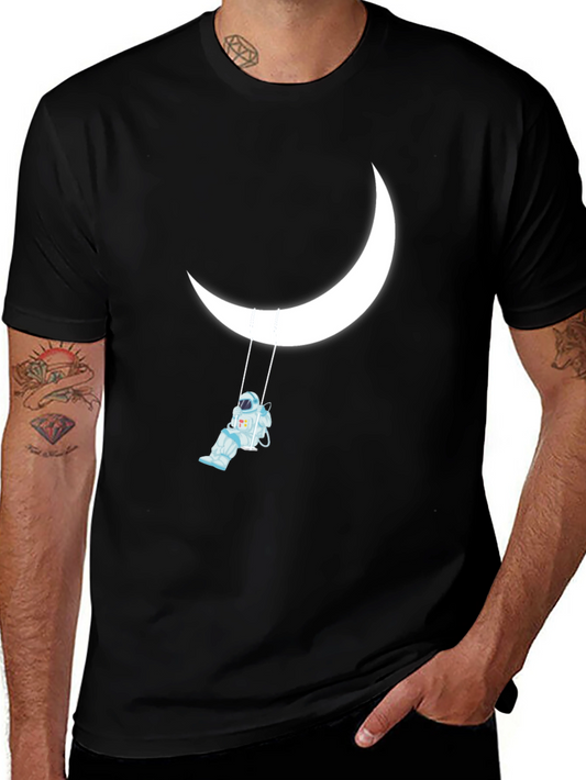 Astronaut on Moon Swing Black Graphic Tee