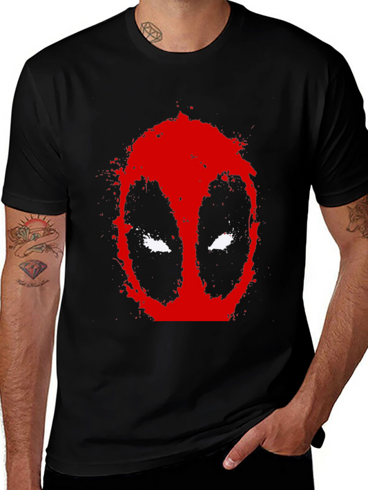Deadpool Mask Graphic Black T-Shirt - Mens Short Sleeve