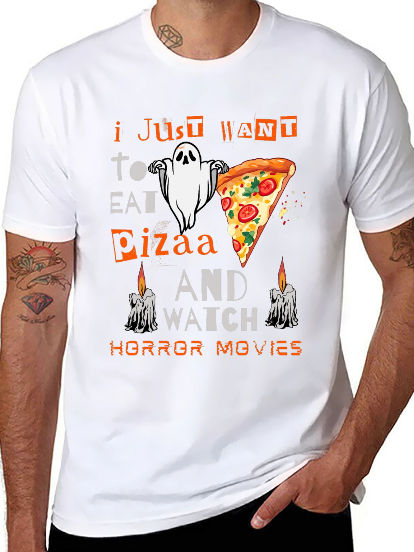 Halloween Pizza Ghost Horror Movie T-Shirt