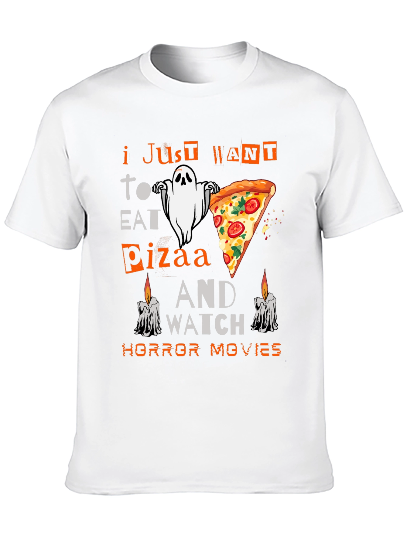 Halloween Pizza Ghost Horror Movie T-Shirt