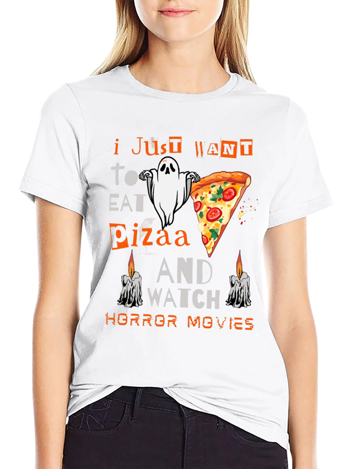 Halloween Pizza Ghost Horror Movie T-Shirt