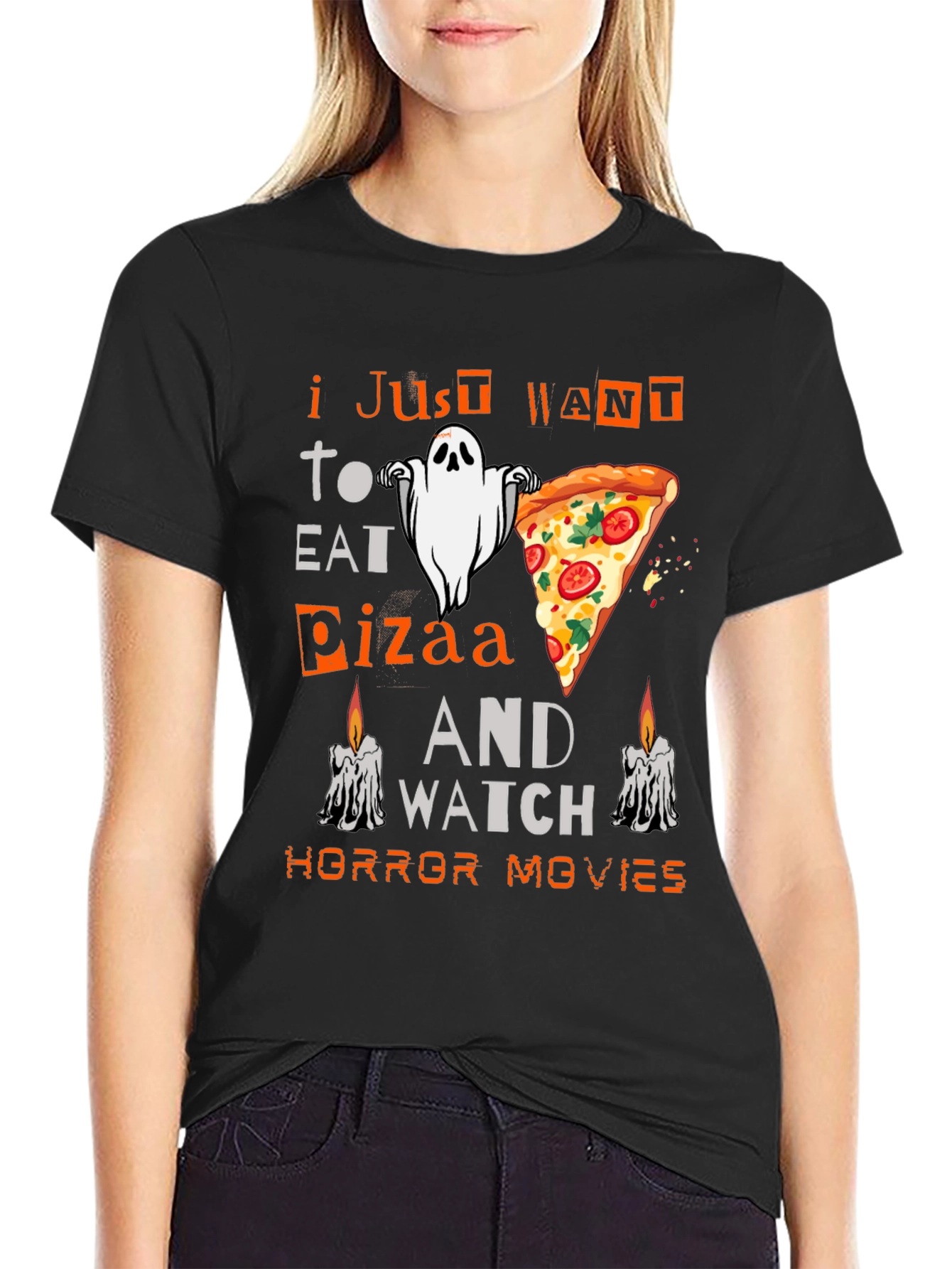 Halloween Pizza Ghost Horror Movie T-Shirt