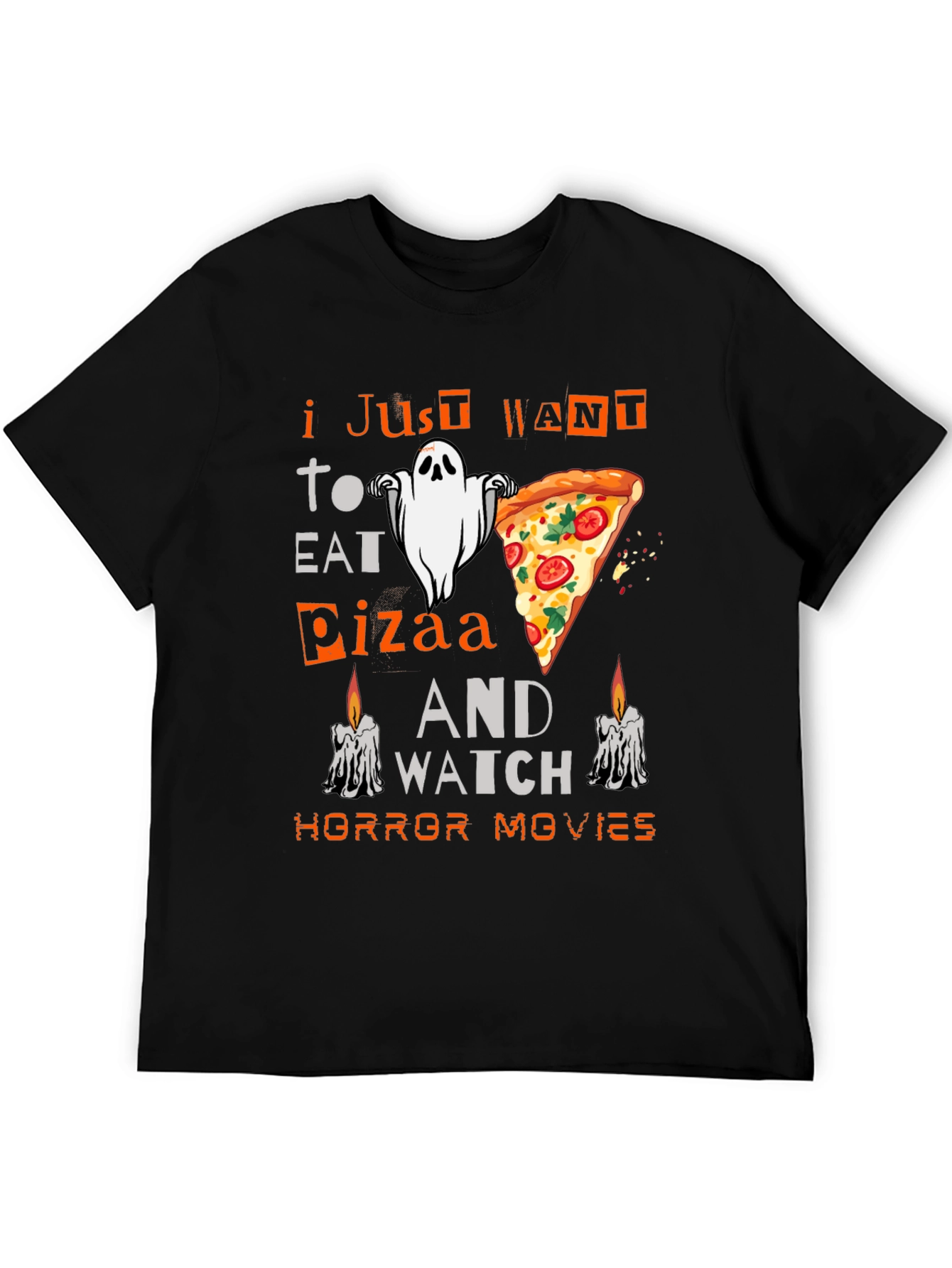 Halloween Pizza Ghost Horror Movie T-Shirt