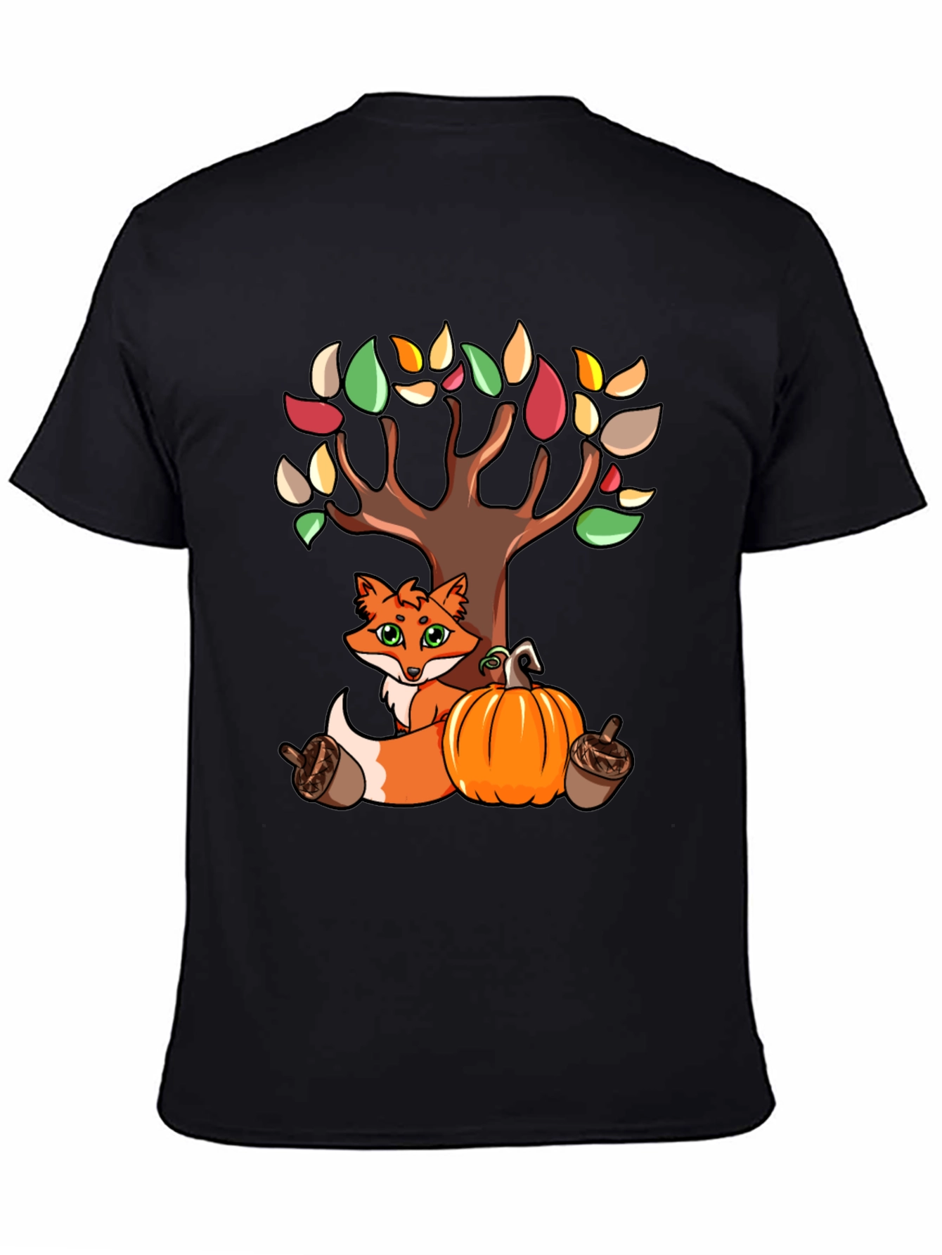 Autumn Fox & Tree Black T-Shirt