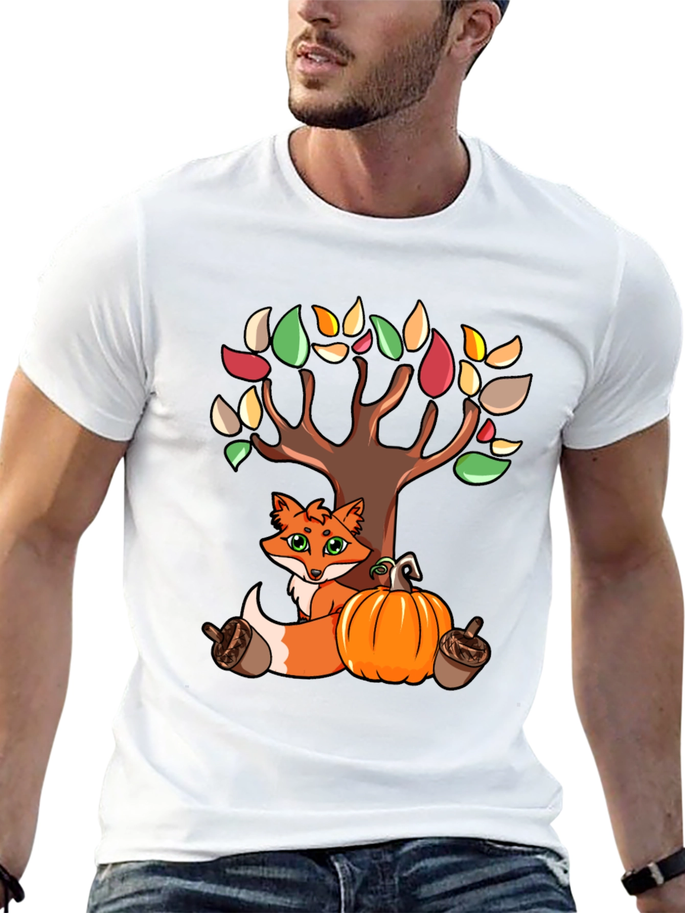Autumn Fox & Tree Black T-Shirt