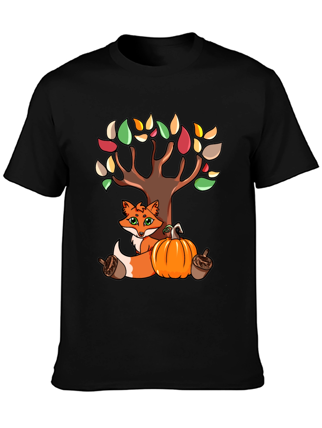 Autumn Fox & Tree Black T-Shirt