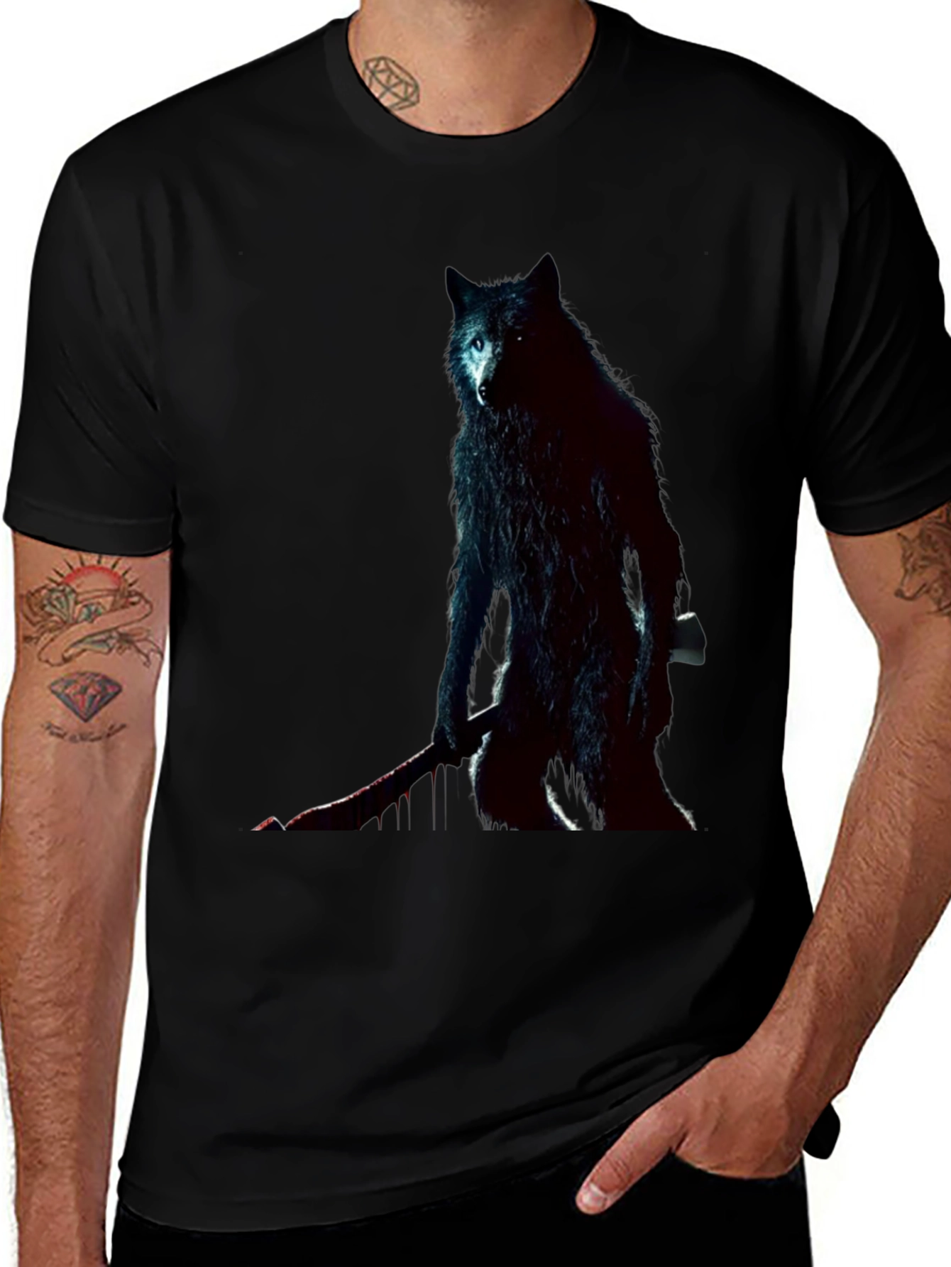 Wolf Warrior Graphic Tee - Black Cotton T-Shirt