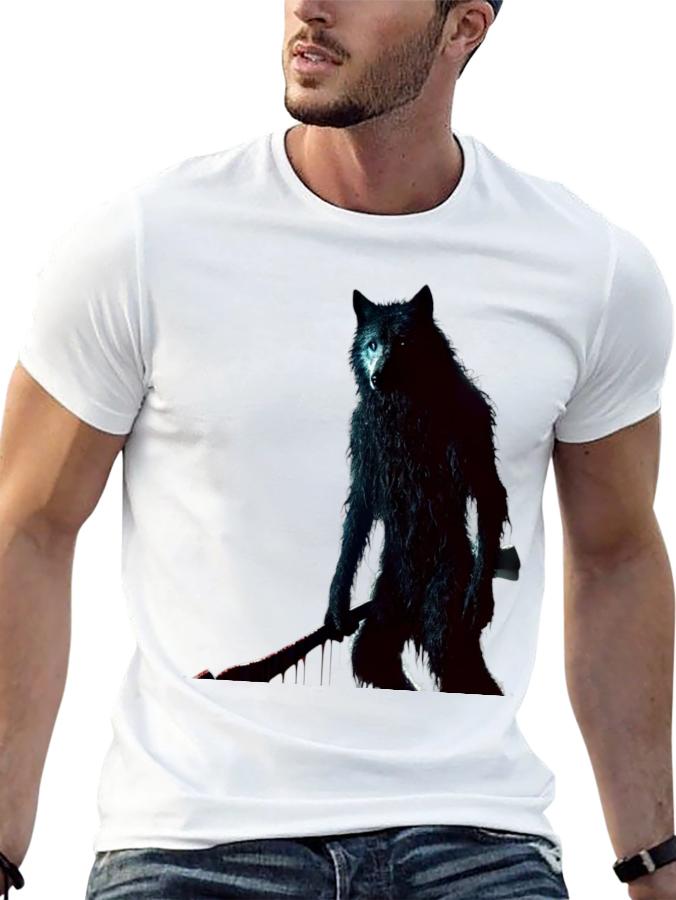Wolf Warrior Graphic Tee - Black Cotton T-Shirt