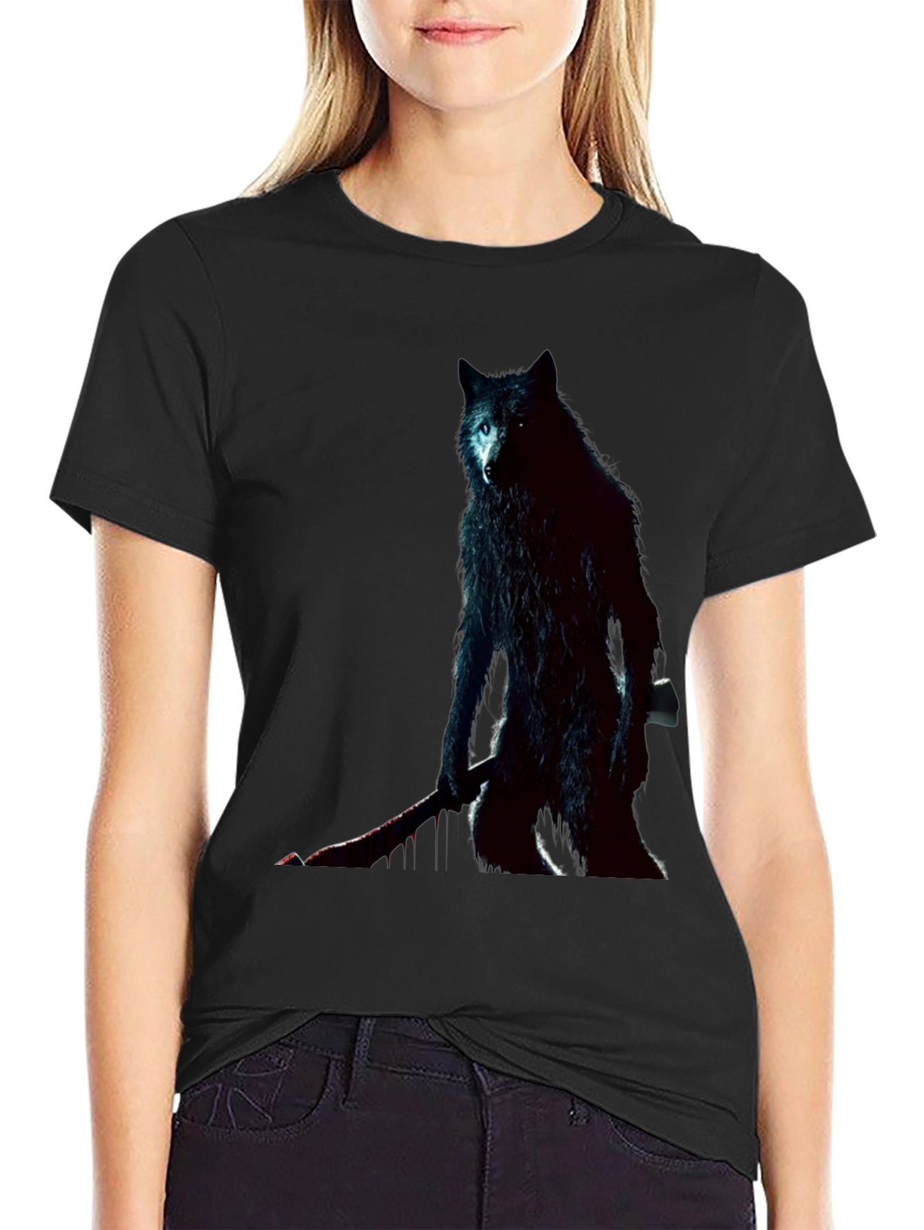 Wolf Warrior Graphic Tee - Black Cotton T-Shirt