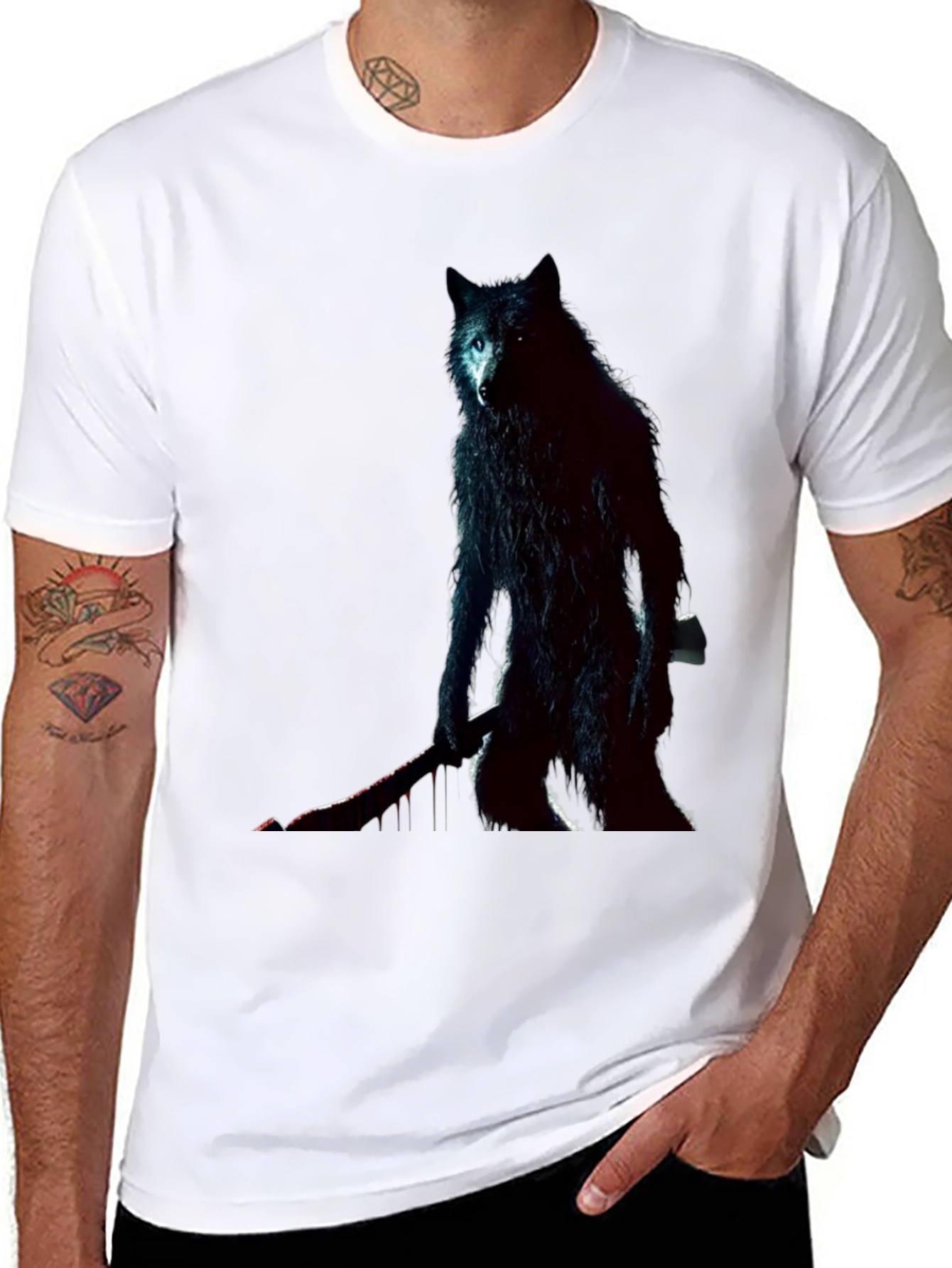Wolf Warrior Graphic Tee - Black Cotton T-Shirt