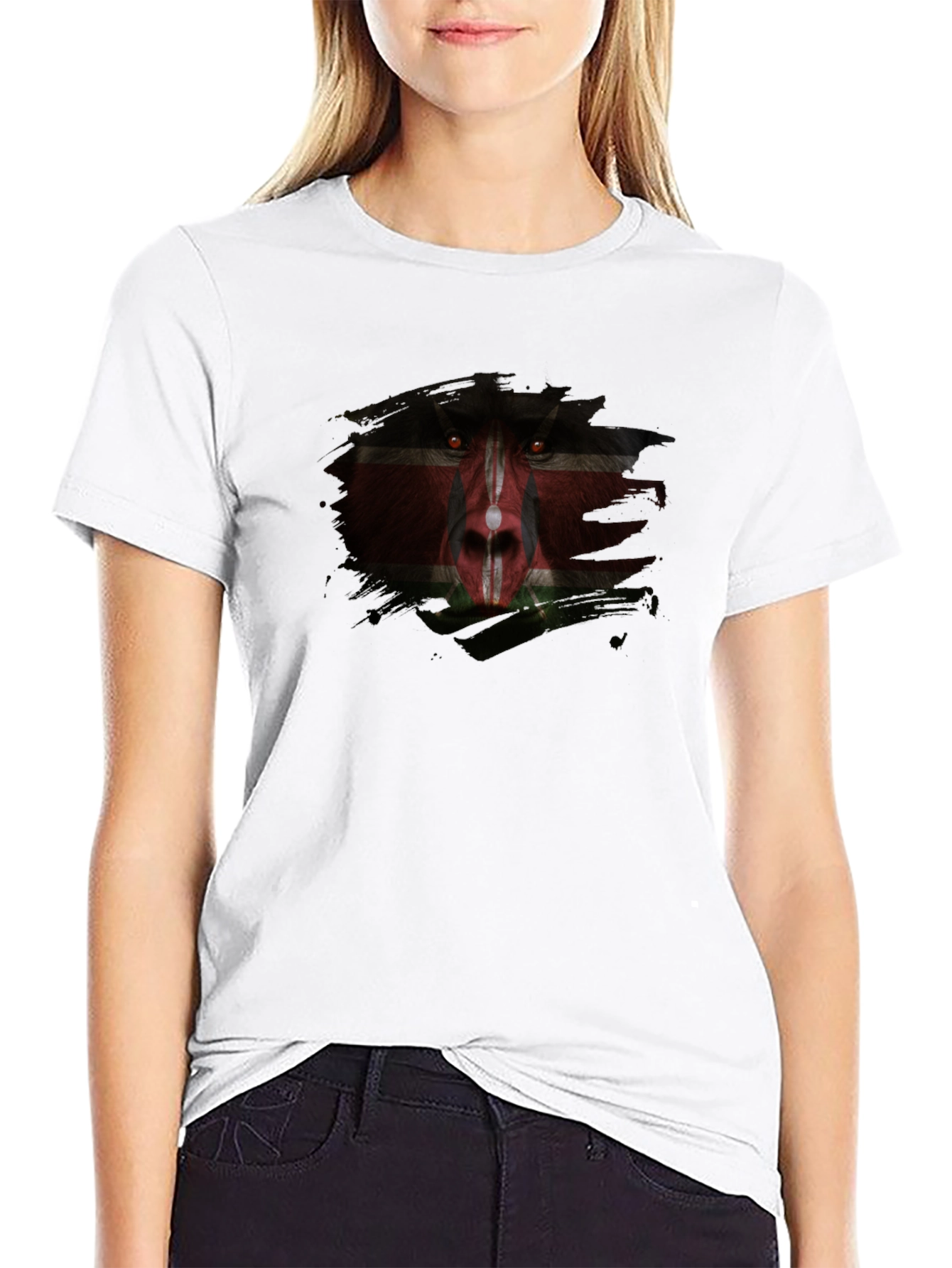 Kenyan Flag Baboon Face Graphic T-Shirt