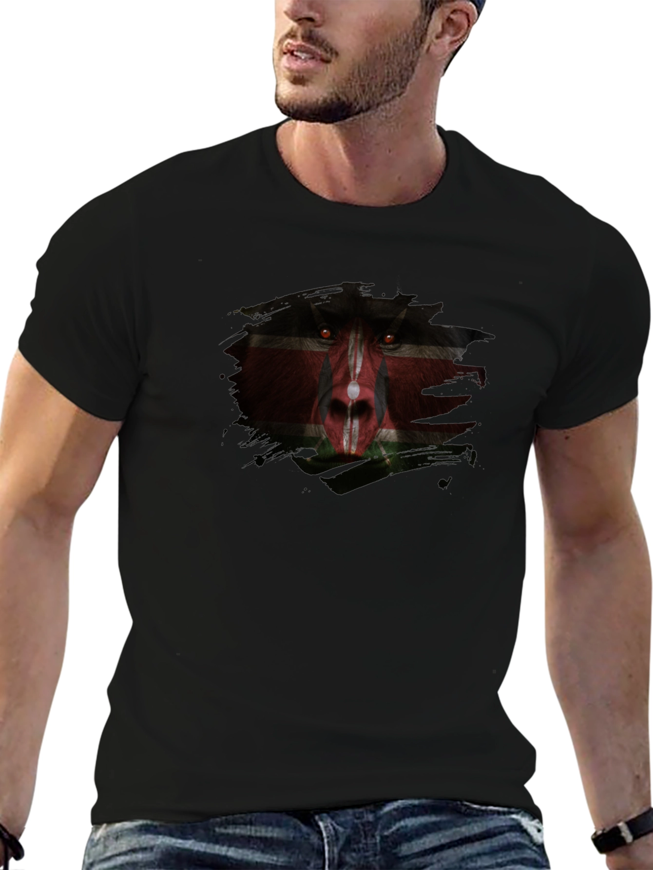 Kenyan Flag Baboon Face Graphic T-Shirt