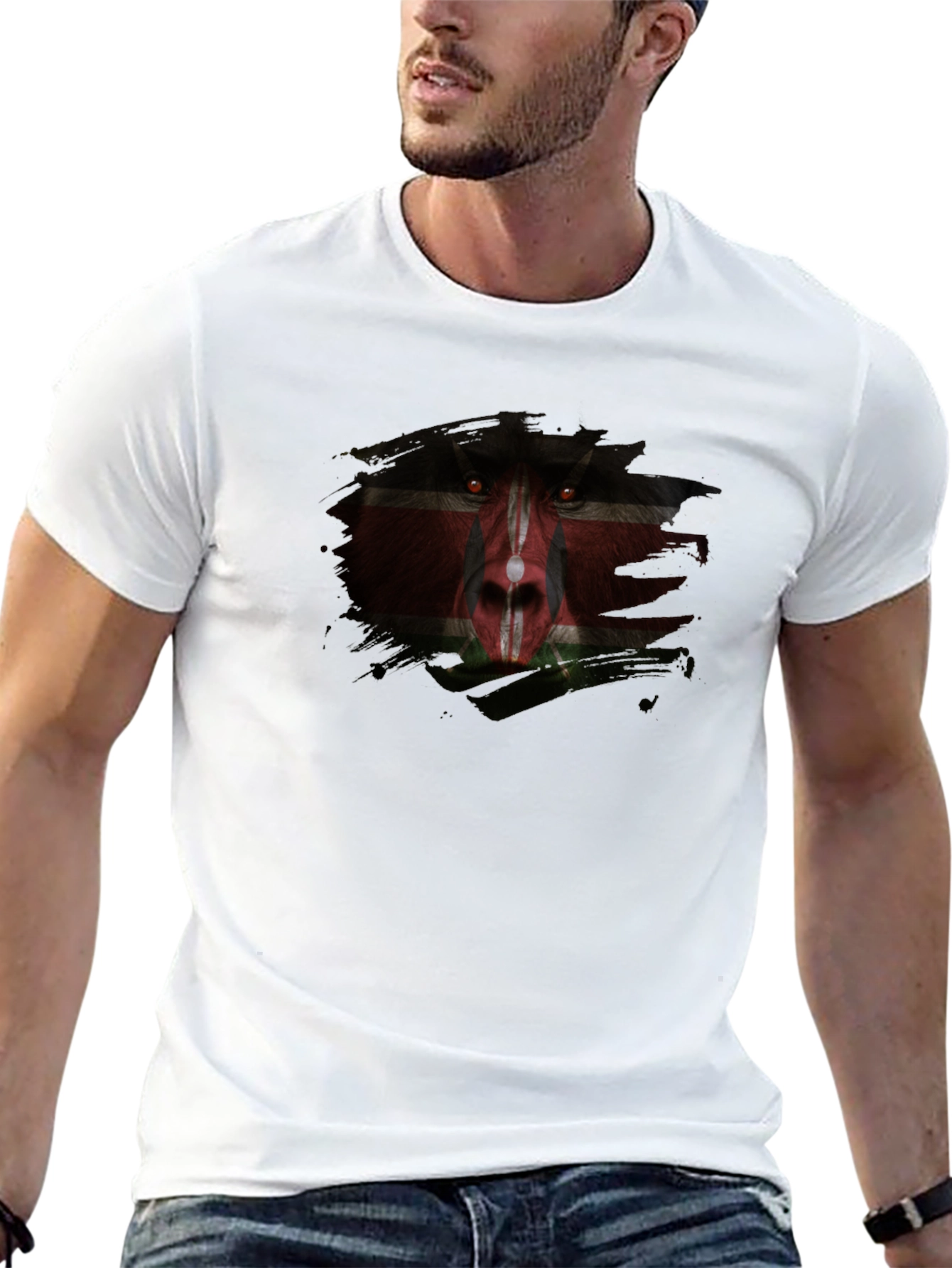 Kenyan Flag Baboon Face Graphic T-Shirt