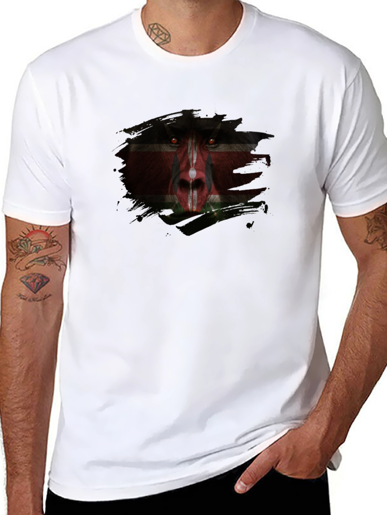 Kenyan Flag Baboon Face Graphic T-Shirt
