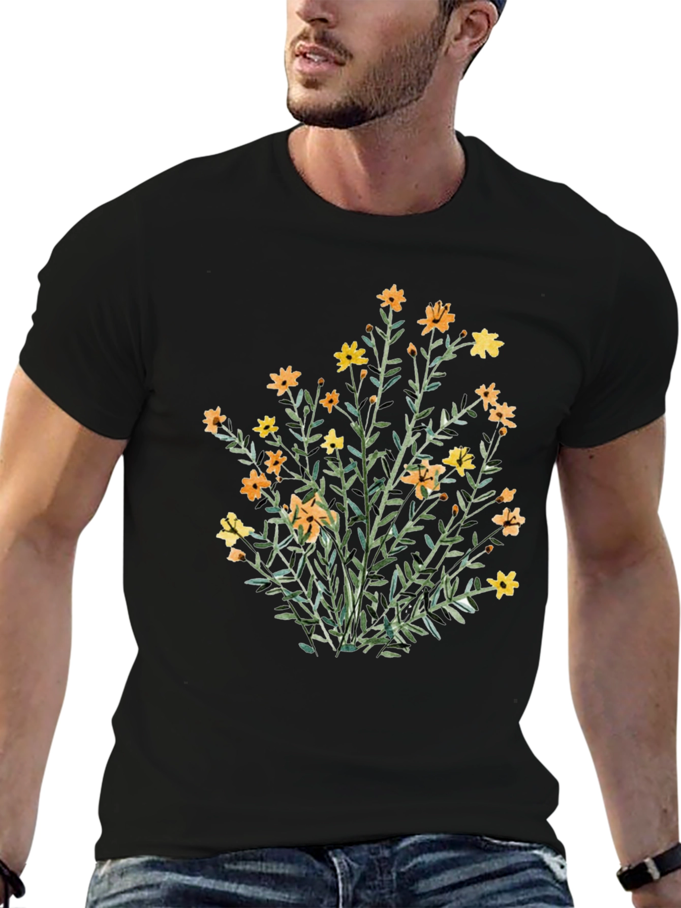 Floral Print Black T-Shirt