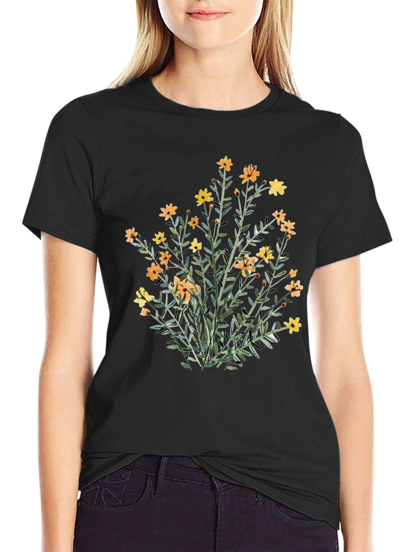 Floral Print Black T-Shirt