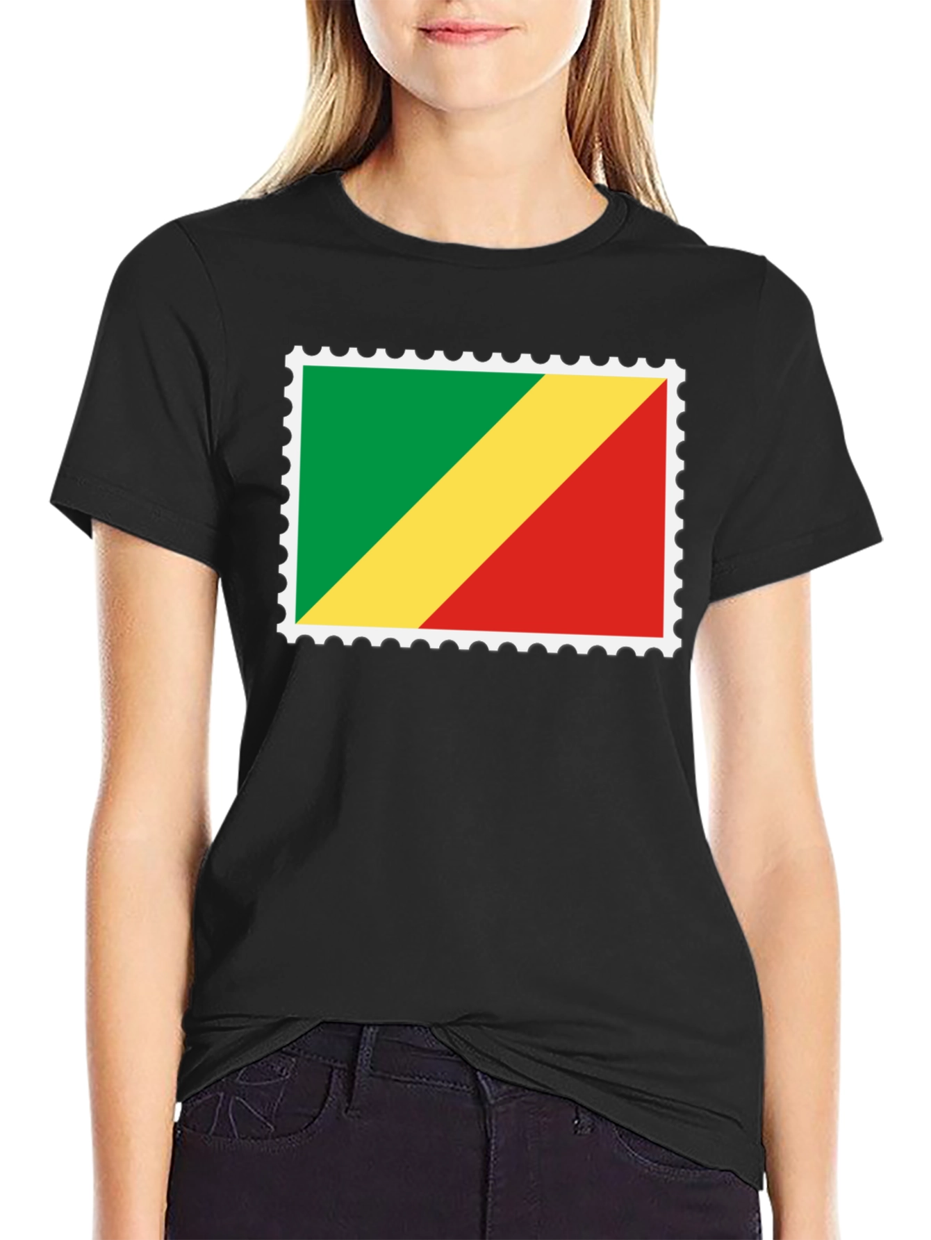Congo Flag Stamp Black T-Shirt