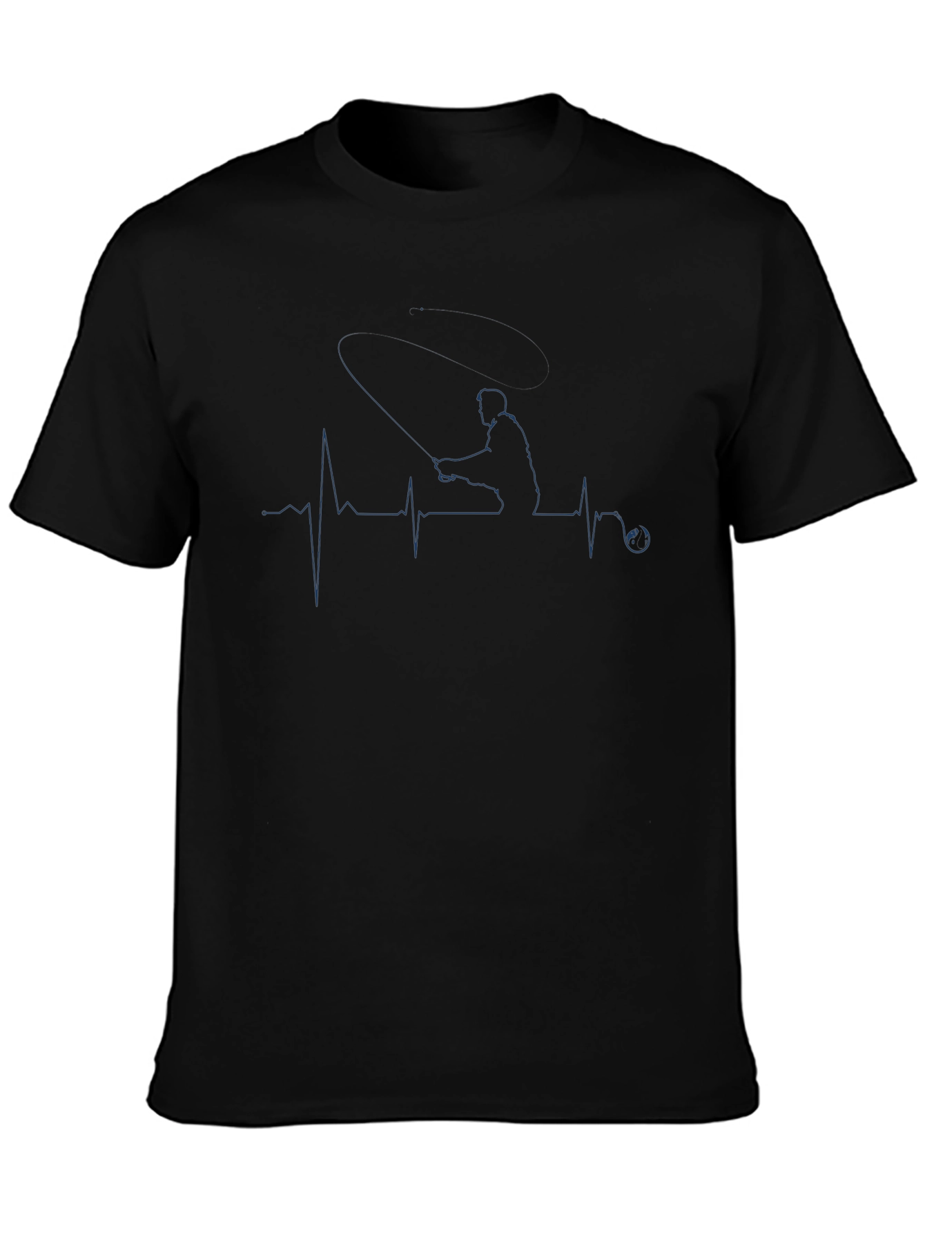 Fishing Heartbeat T-Shirt - Black