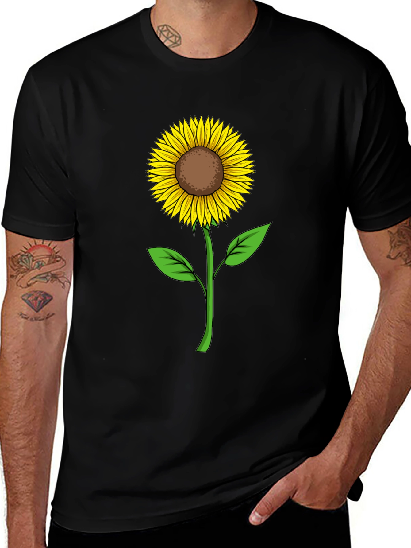 Sunflower Graphic Print Black T-Shirt