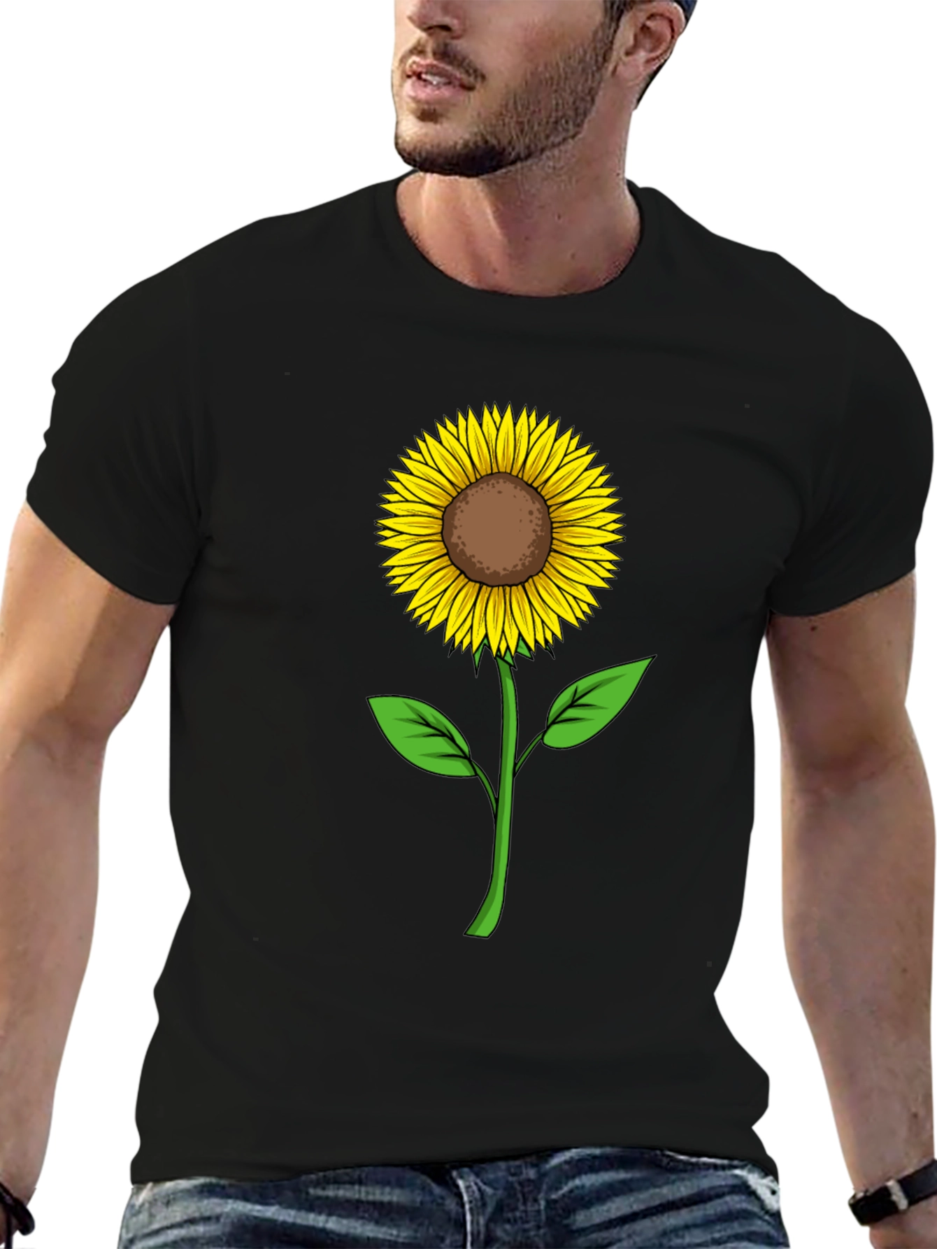 Sunflower Graphic Print Black T-Shirt