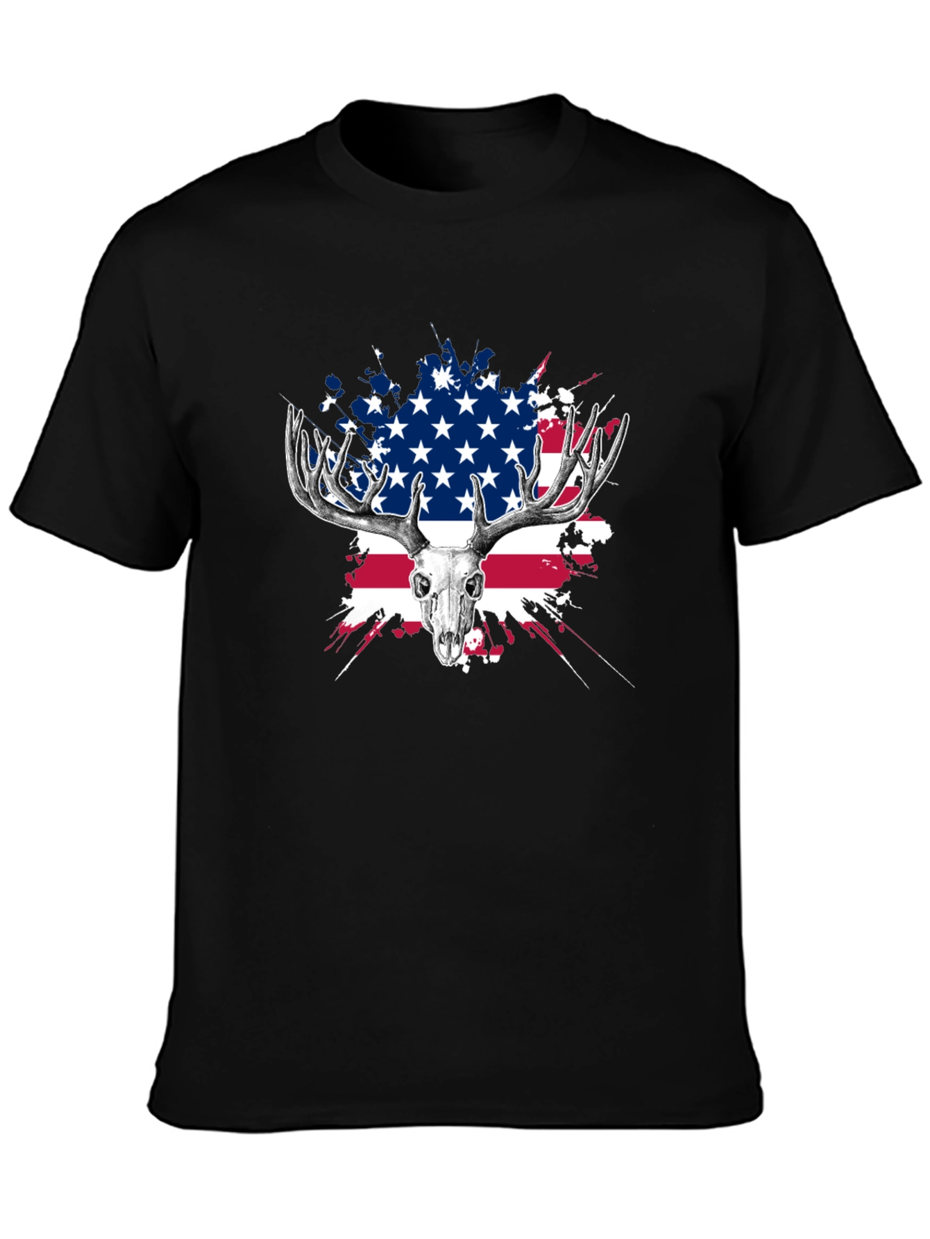 Deer Skull USA Flag Graphic T-Shirt