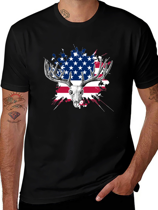 Deer Skull USA Flag Graphic T-Shirt