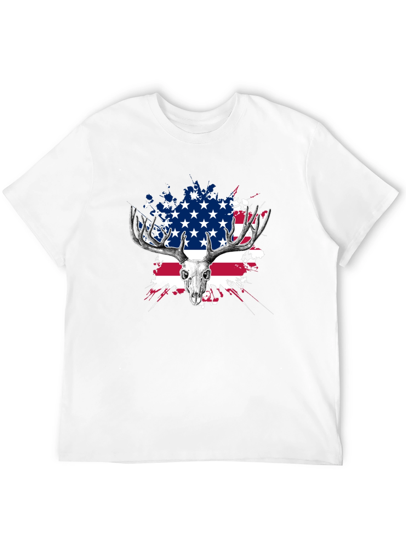 Deer Skull USA Flag Graphic T-Shirt
